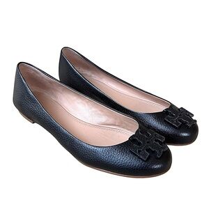 🌹TORY BURCH Black Leather Ballet Flats w/ Leather Logo🌹